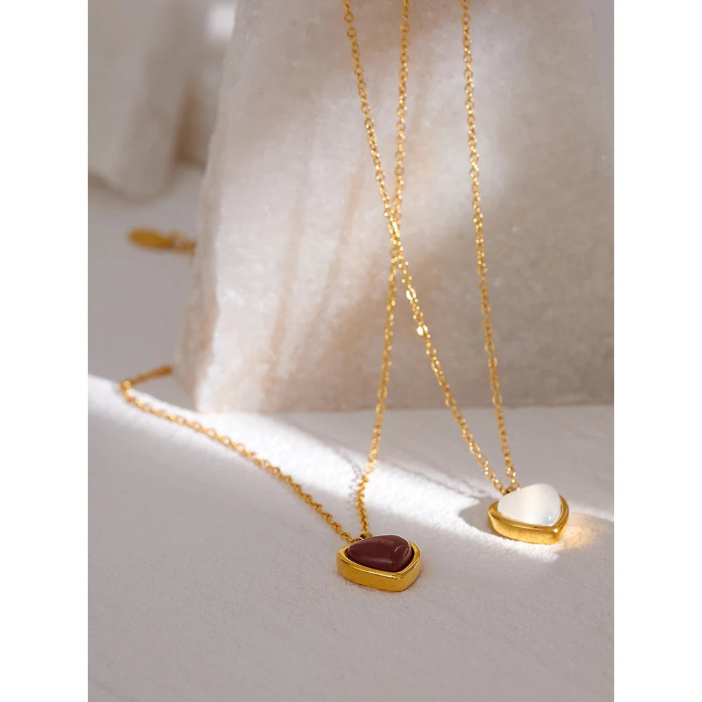 Agate Heart Pendant Necklace or Earrings (Stainless Steel)