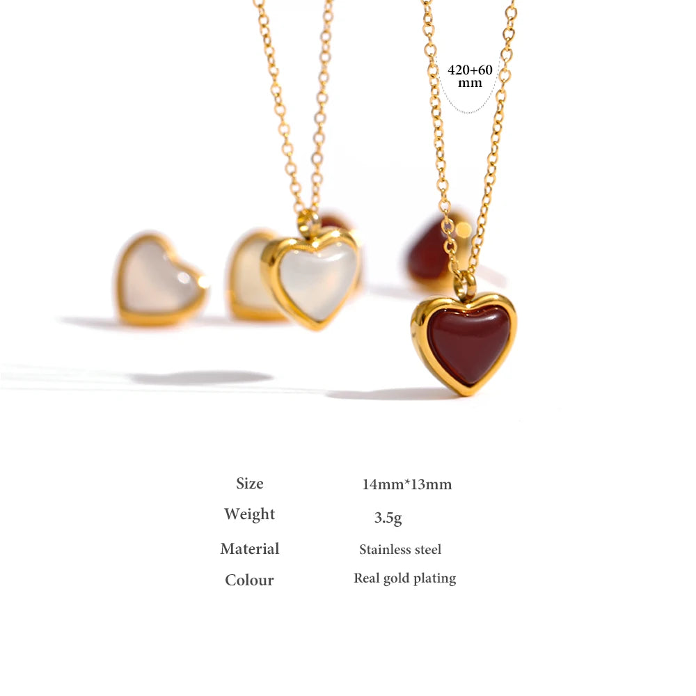 Agate Heart Pendant Necklace or Earrings (Stainless Steel)