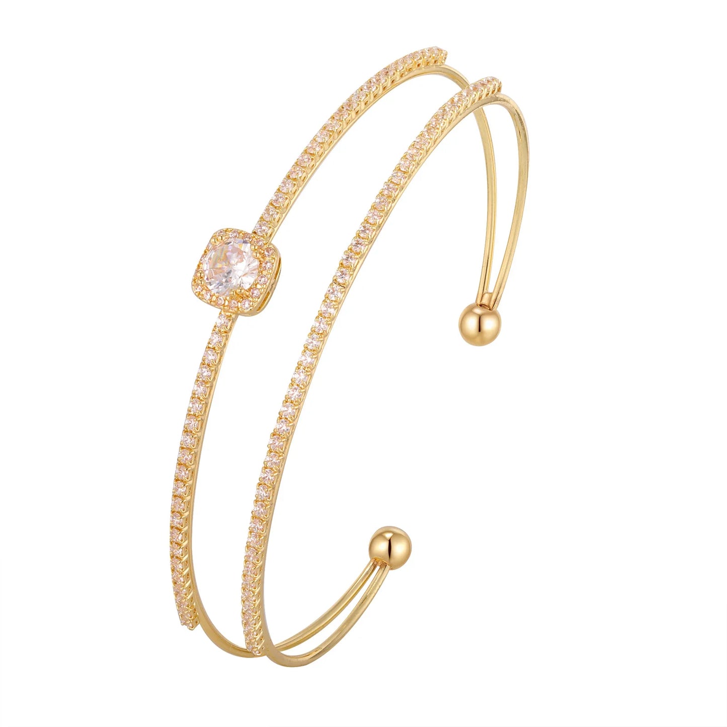 Adjustable Double-Layer CZ Bracelet (Gold Tone)