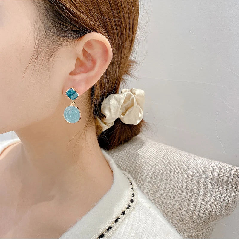 Asymmetric Square & Round Drop Earrings