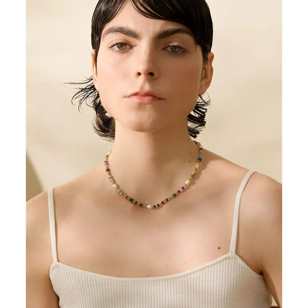 Colourful Freshwater Pearl Bead Necklace (Stainless Steel)