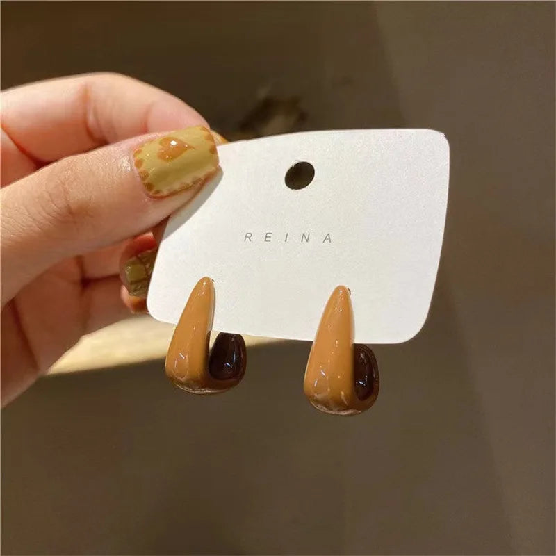 Brown & Beige Enamel C-Hoop Earrings