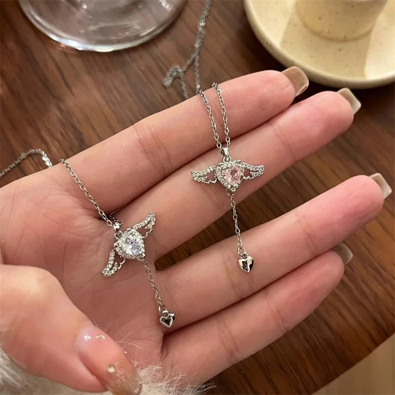 Sterling Silver Angel Wings Heart Necklace