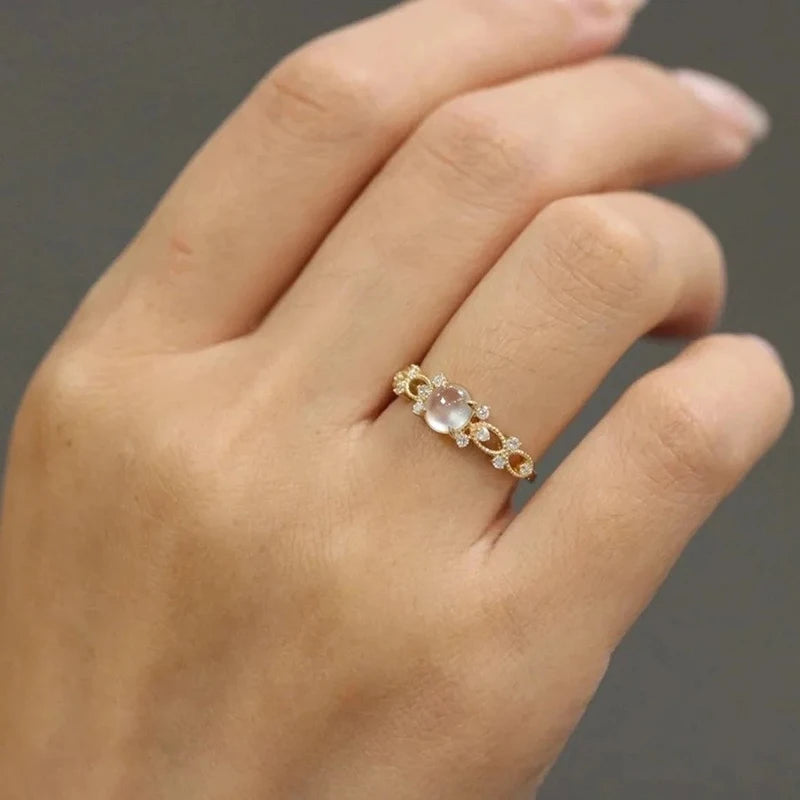 Opal & CZ Inlay Band Ring