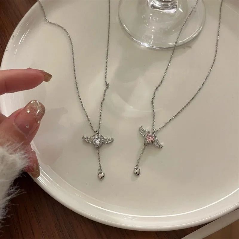 Sterling Silver Angel Wings Heart Necklace