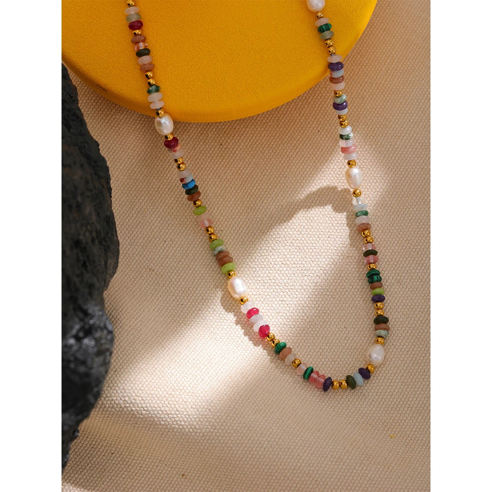 Colourful Freshwater Pearl Bead Necklace (Stainless Steel)
