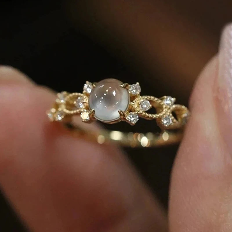 Opal & CZ Inlay Band Ring