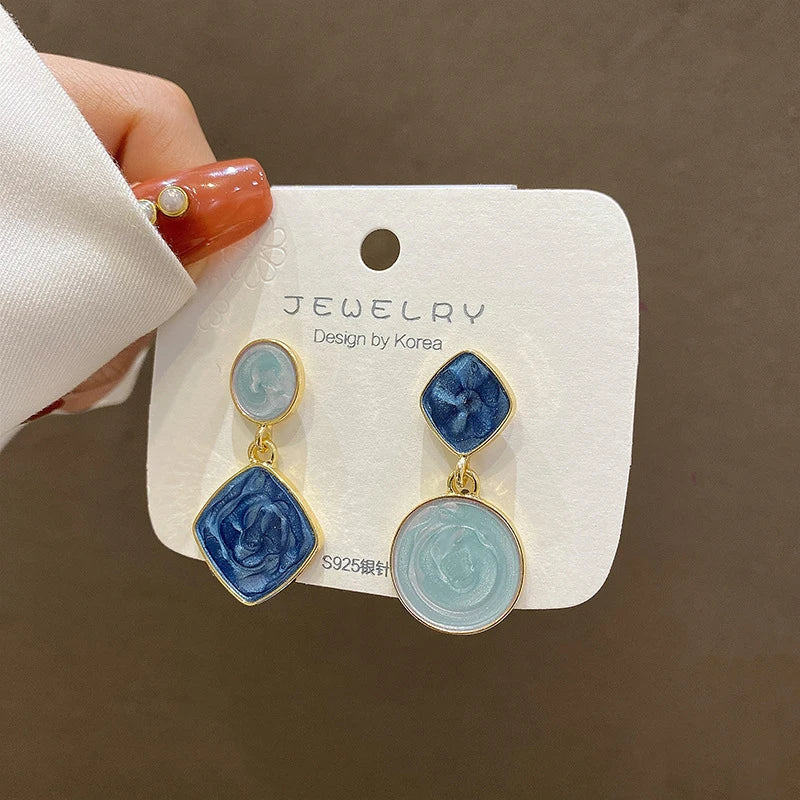 Asymmetric Square & Round Drop Earrings