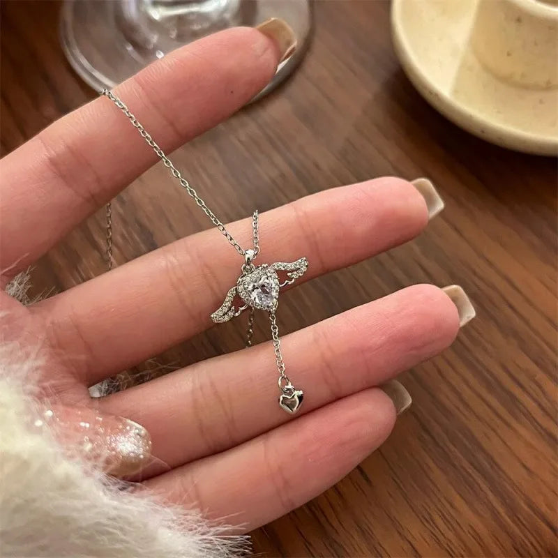 Sterling Silver Angel Wings Heart Necklace