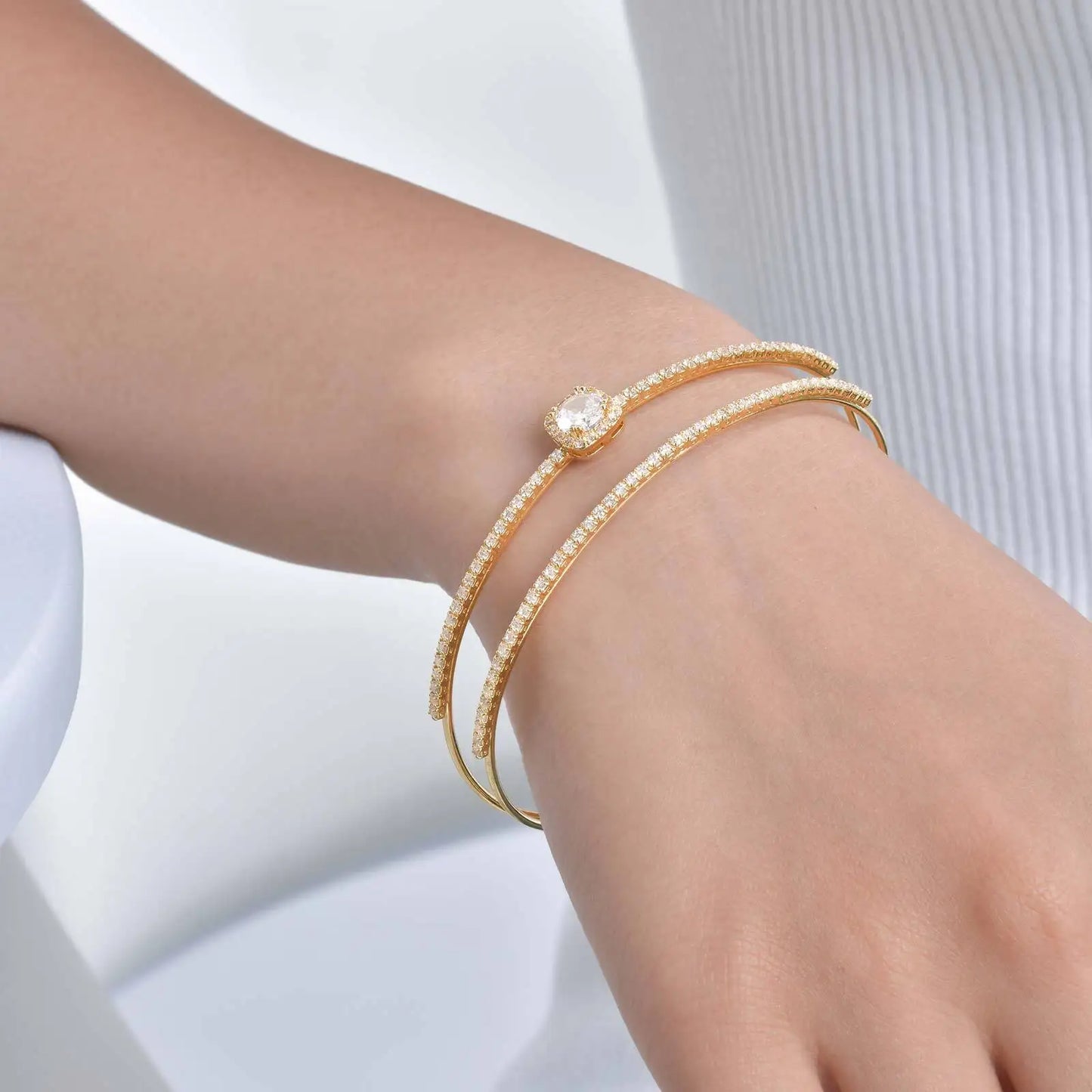 Adjustable Double-Layer CZ Bracelet (Gold Tone)