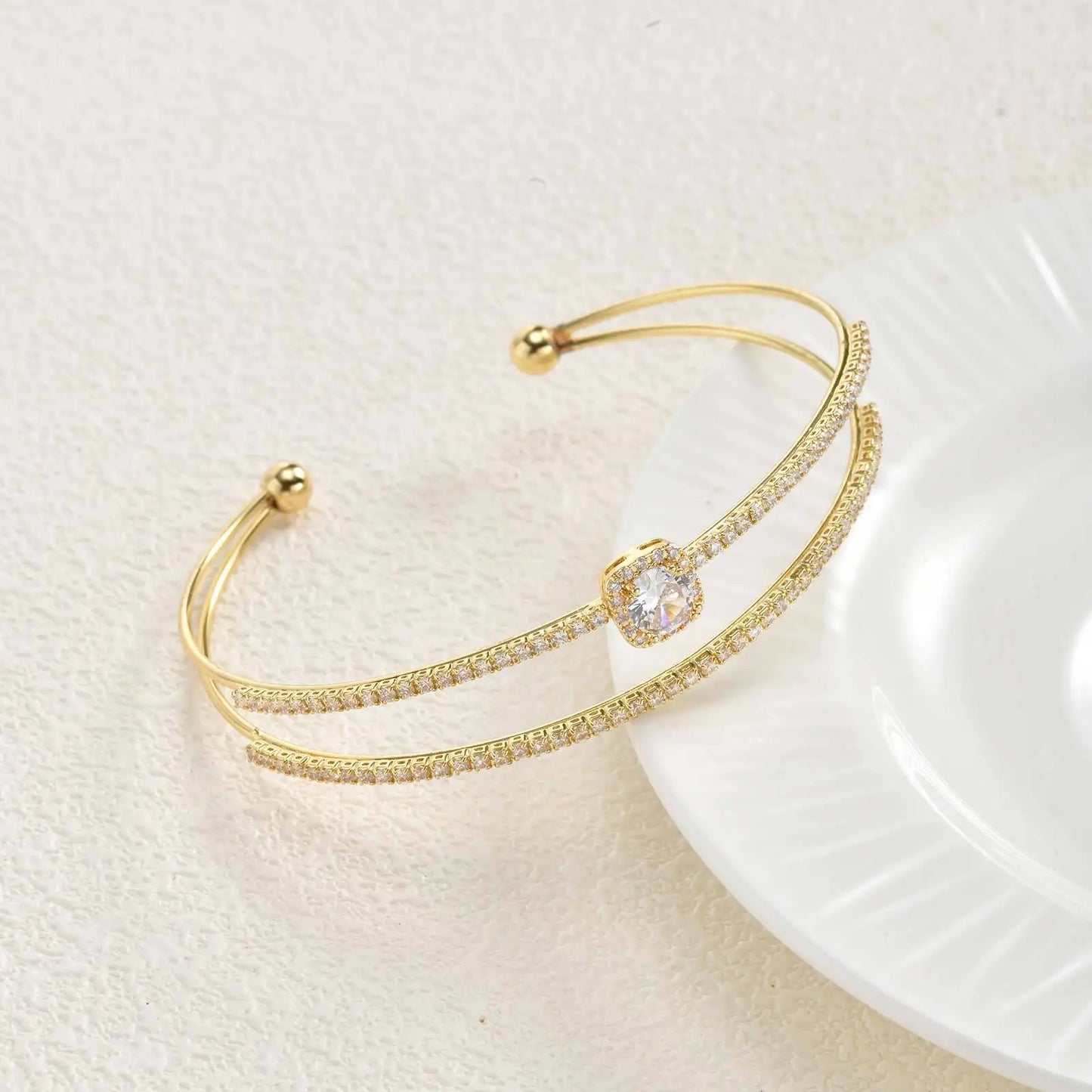 Adjustable Double-Layer CZ Bracelet (Gold Tone)