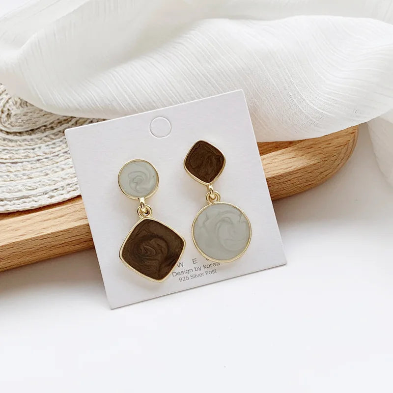 Asymmetric Square & Round Drop Earrings