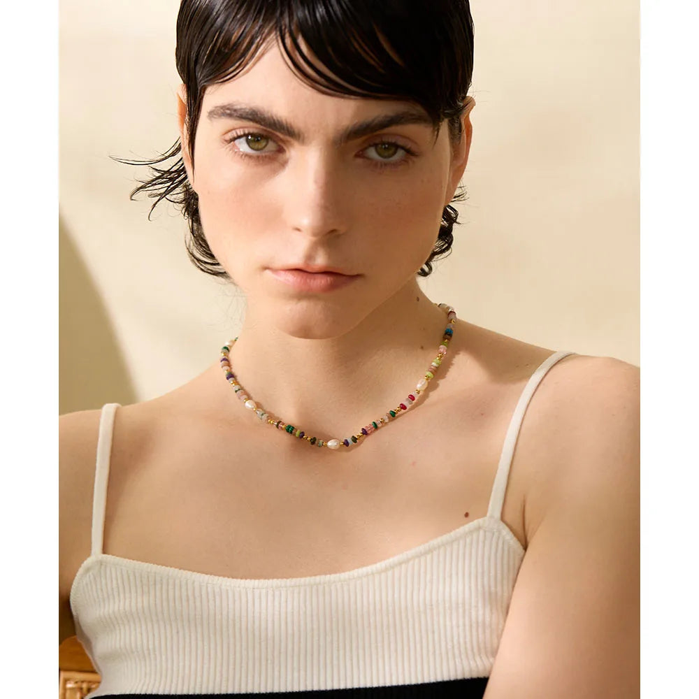 Colourful Freshwater Pearl Bead Necklace (Stainless Steel)