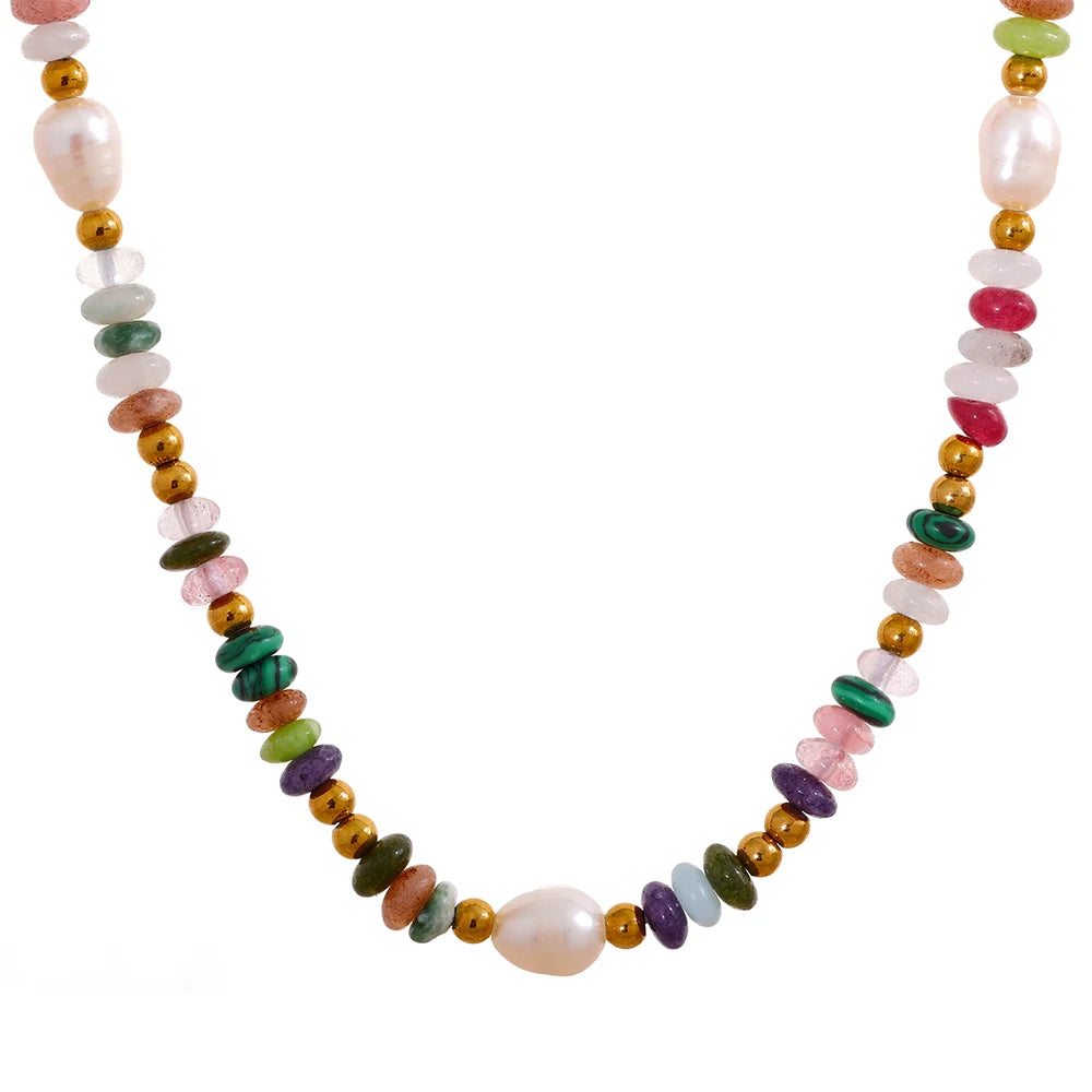 Colourful Freshwater Pearl Bead Necklace (Stainless Steel)