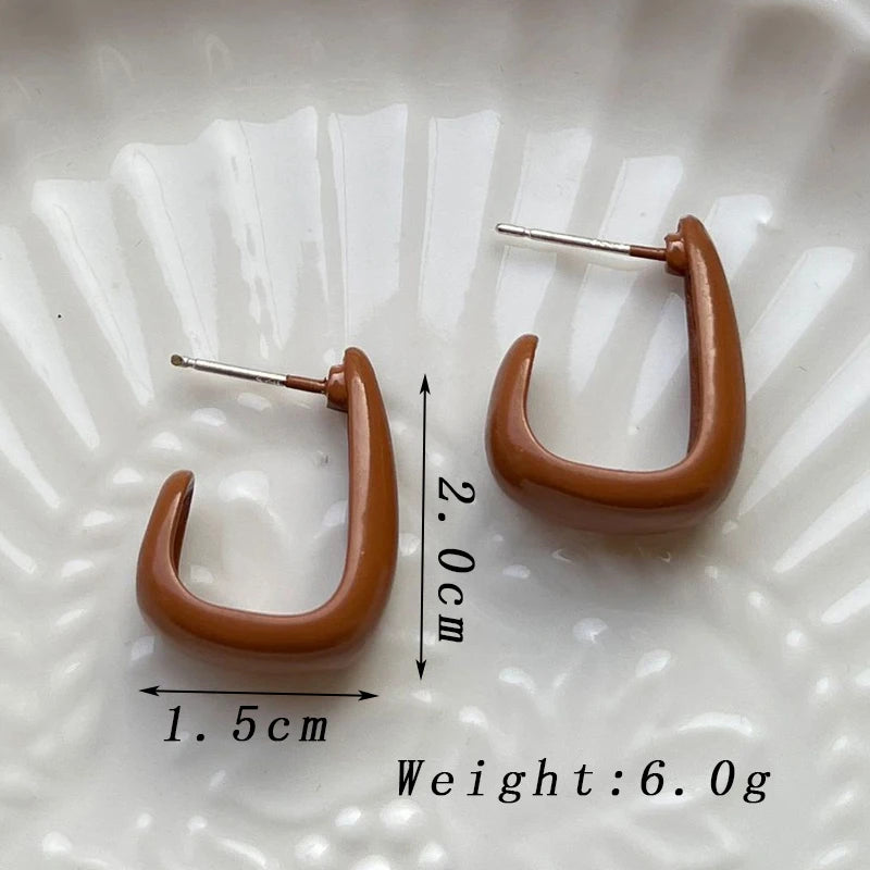 Brown & Beige Enamel C-Hoop Earrings