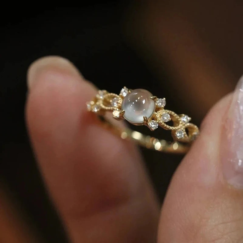 Opal & CZ Inlay Band Ring