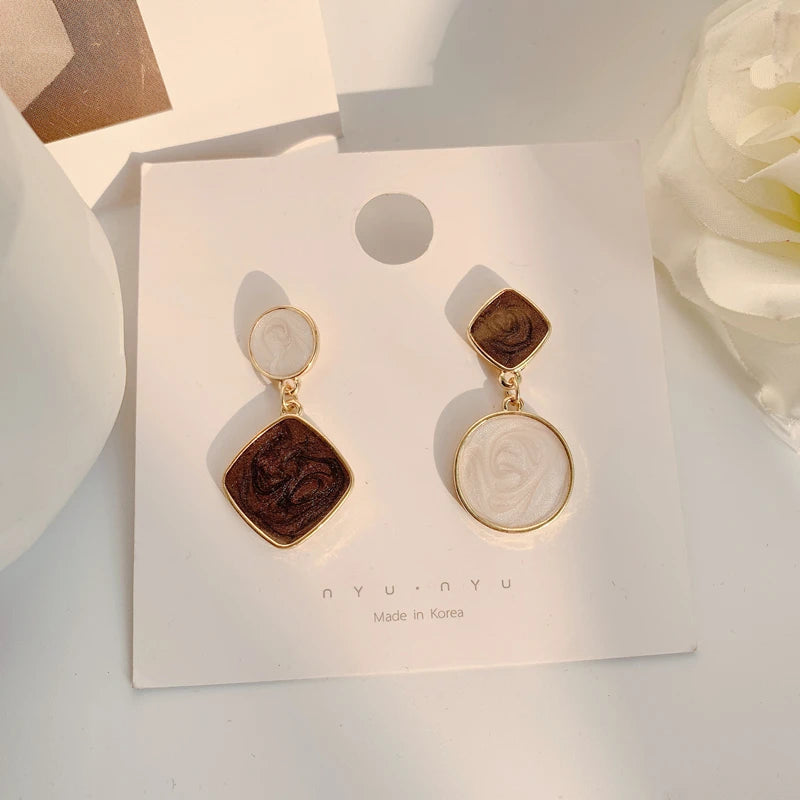 Asymmetric Square & Round Drop Earrings