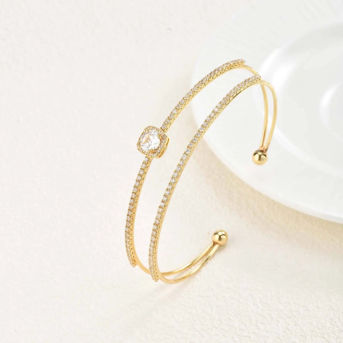 Adjustable Double-Layer CZ Bracelet (Gold Tone)