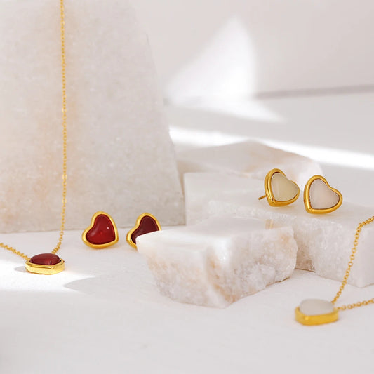 Agate Heart Pendant Necklace or Earrings (Stainless Steel)
