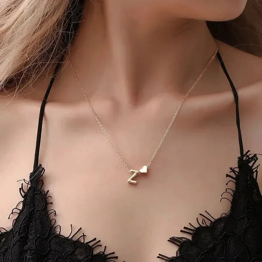 Personalized Initial Heart Necklace – Minimalist Letter Pendant Jewelry Gift