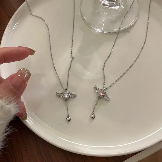 Sterling Silver Angel Wings Heart Necklace