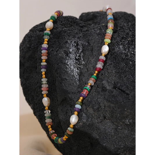 Colourful Freshwater Pearl Bead Necklace (Stainless Steel)