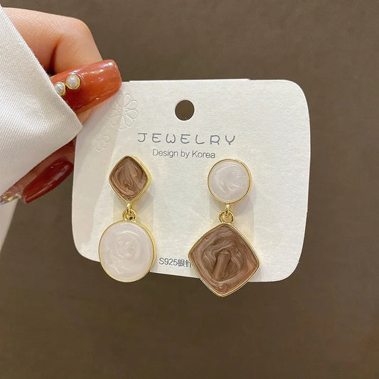 Asymmetric Square & Round Drop Earrings