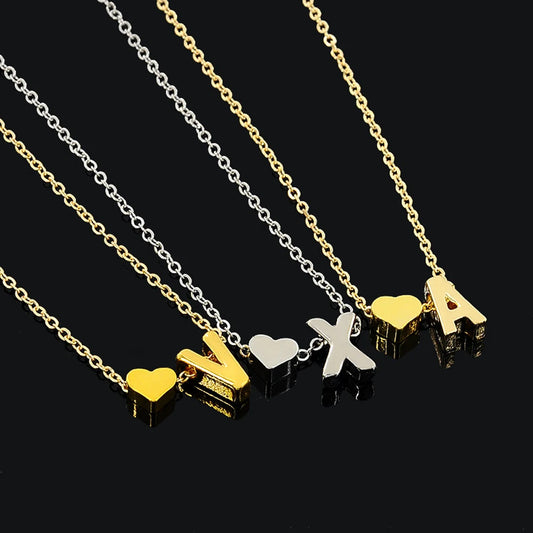 Personalized Initial Heart Necklace – Minimalist Letter Pendant Jewelry Gift