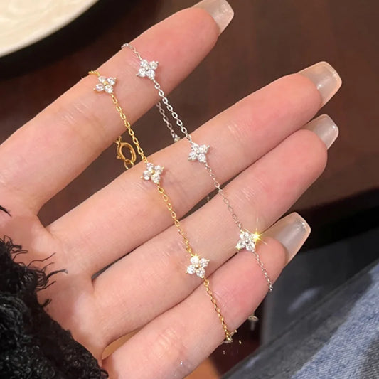Four-Leaf Clover CZ Bracelet (Silver-Plated / 18K Gold-Tone)