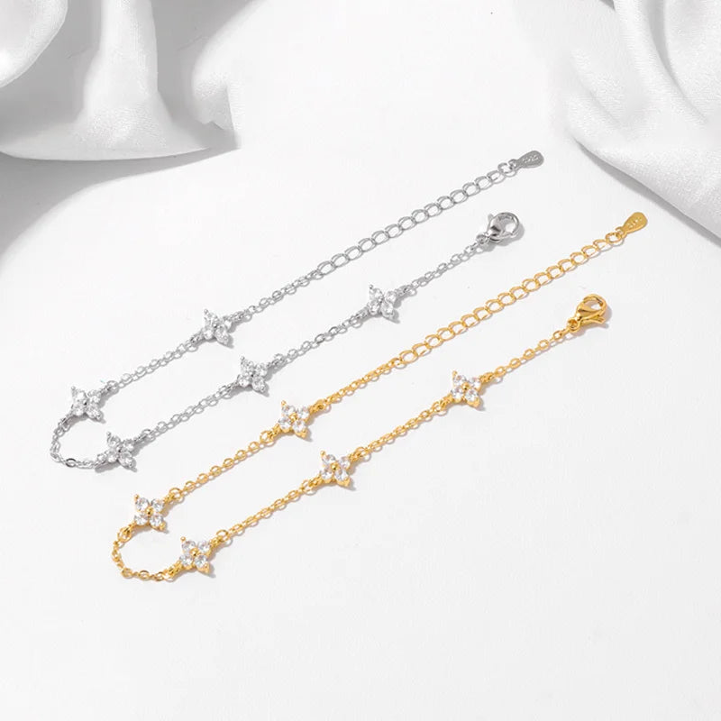 Four-Leaf Clover CZ Bracelet (Silver-Plated / 18K Gold-Tone)