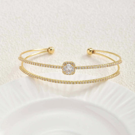 Adjustable Double-Layer CZ Bracelet (Gold Tone)