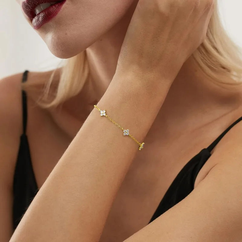 Four-Leaf Clover CZ Bracelet (Silver-Plated / 18K Gold-Tone)