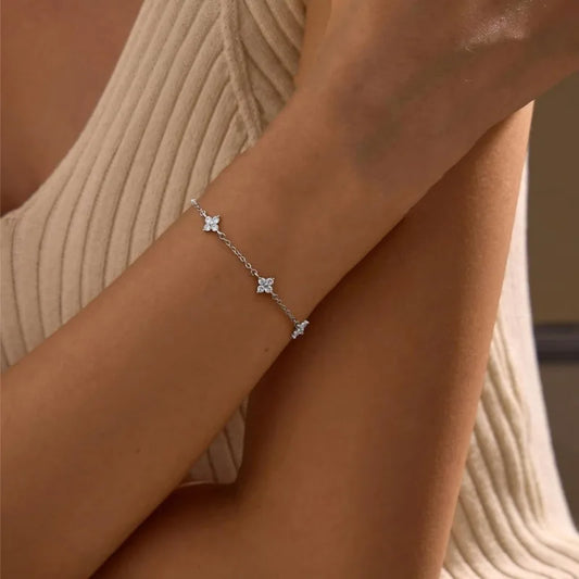 Four-Leaf Clover CZ Bracelet (Silver-Plated / 18K Gold-Tone)
